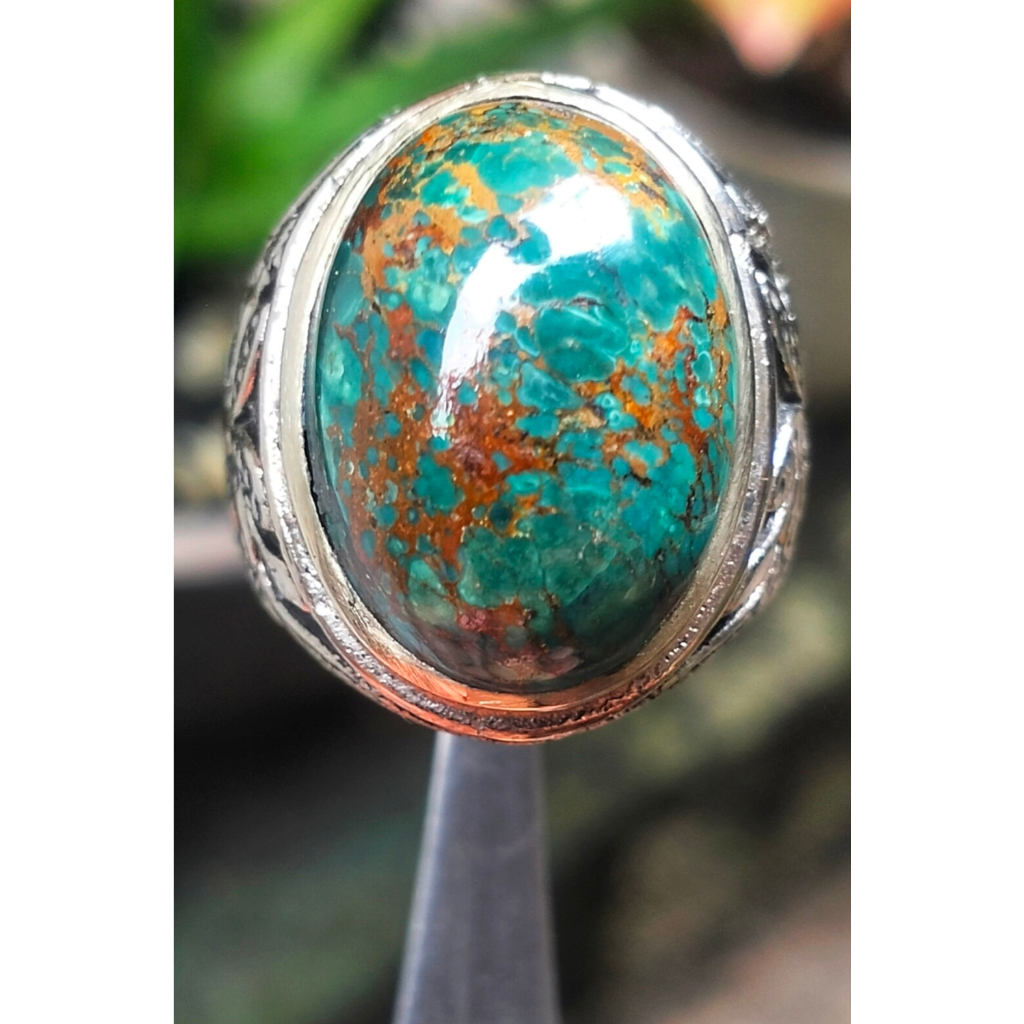 Batu Pirus Persia Hijau Serat Emas Natural