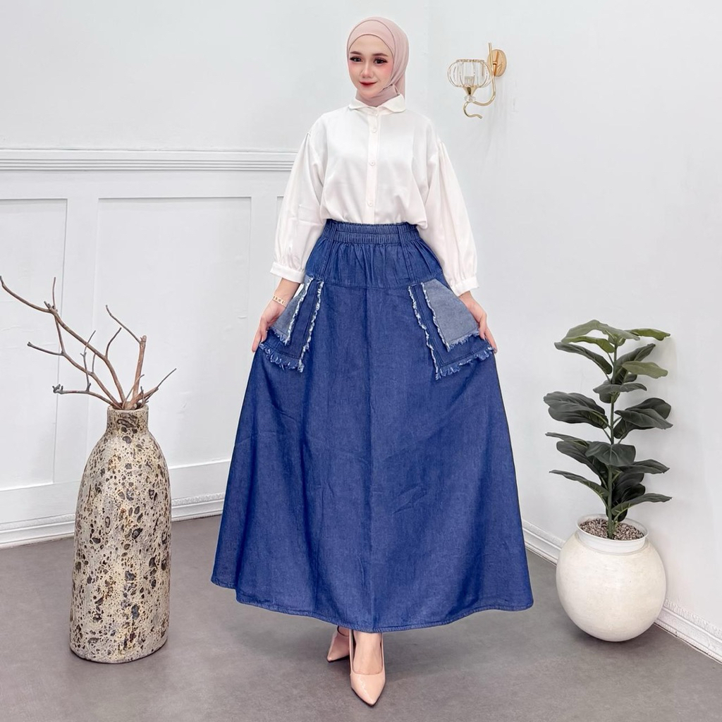Z.H Fashion - Rok Jeans Payung Umbrella Rok Jeans Premium Panjang Jumbo Lebar Rok Jeans Kekinian