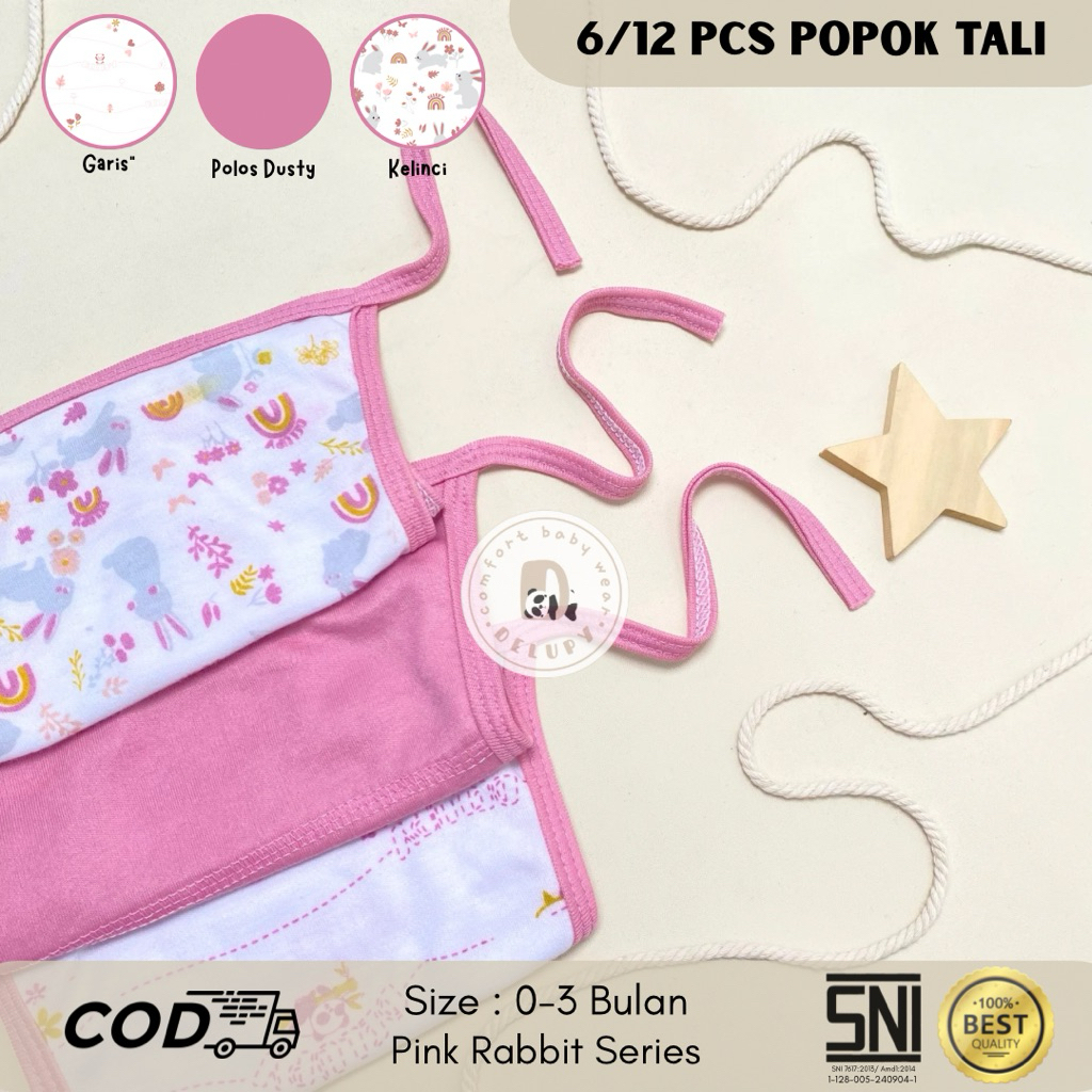 [DELUPY BABY] 6 / 12 Pcs Popok Tali Bayi Newborn Popok Kain Bayi Baru Lahir Pink Rabbit
