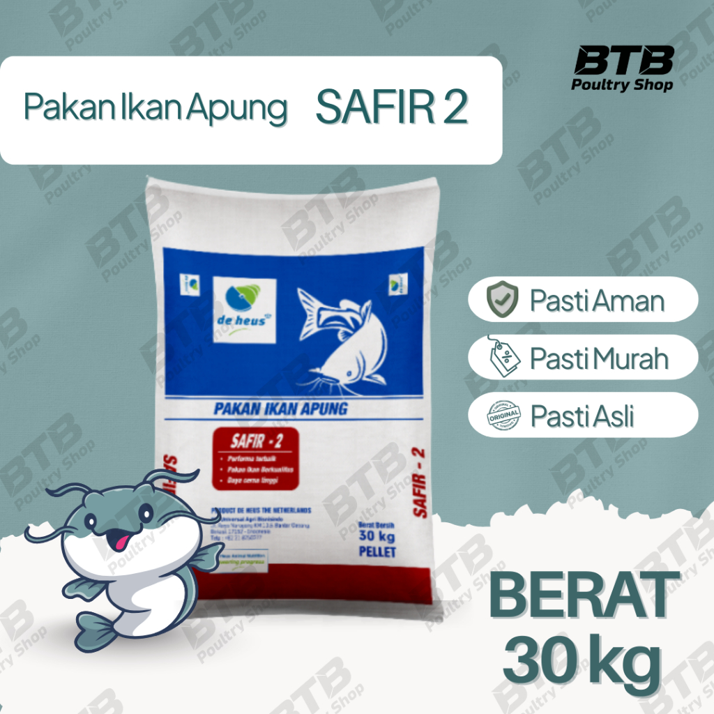 Safir 2 Pakan Ikan Lele Nila Gurame Bandeng Pelet Ikan Mas 1 Sak 30Kg