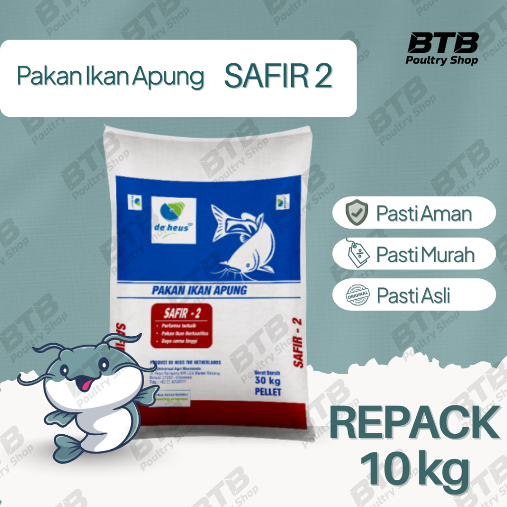 Safir 2 Pakan Ikan Lele Nila Gurame Bandeng Pelet Ikan Mas Repack 10Kg 5Kg