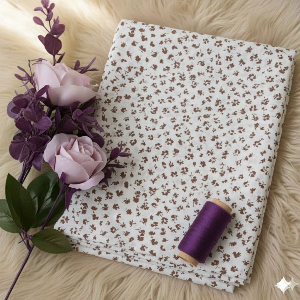 Kain Ceruty Sifon Motif Bunga Kecil - Bahan Flowly Blouse,Gamis,Outer