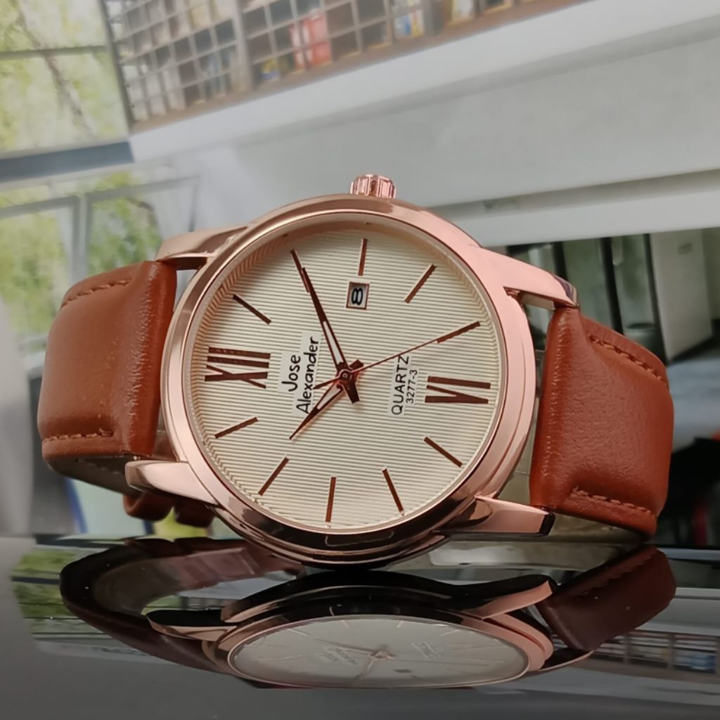 Jam Tangan Tali Kulit, Pria/ Wanita / Couple, Warna Rosgold Jose Alexander..