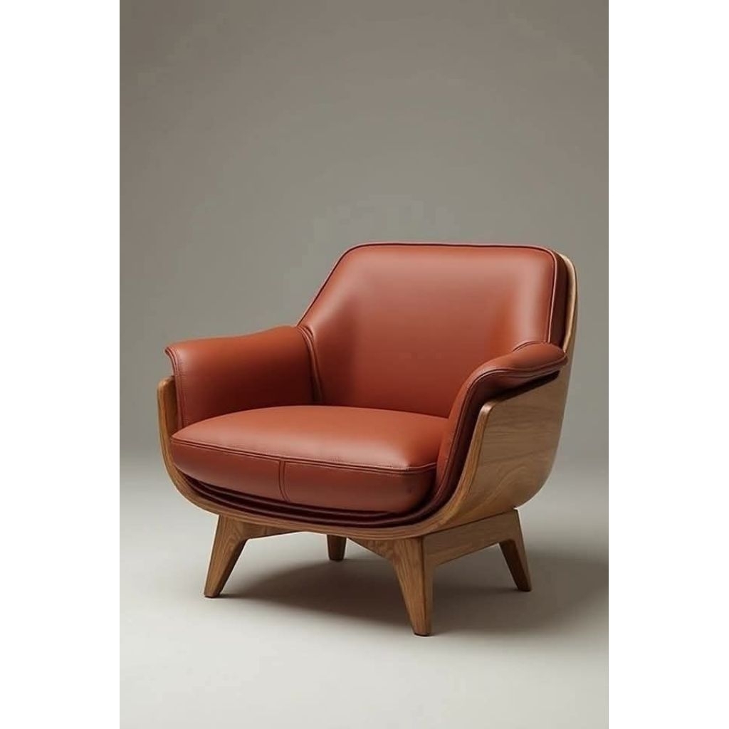 Kursi Sofa Kayu Jati Retro Jok Kulit Coklat Premium