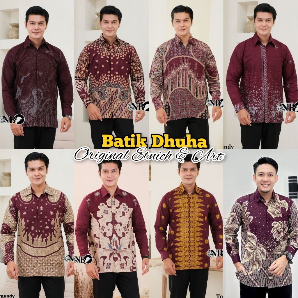 ATASAN BATIK PRIA LENGAN PANJANG WARNA MERAH MAROON / SERAGAM BATIK PRIA WARNA MAROON MERAH