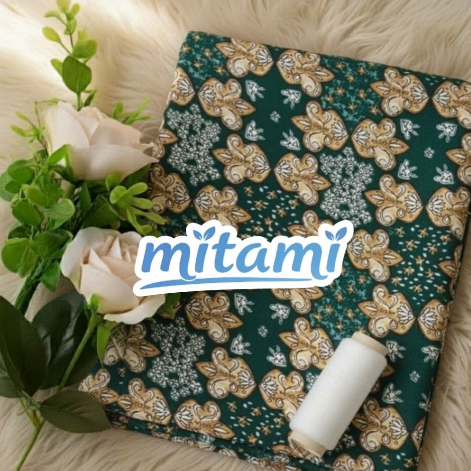 Kain Sifon Sutra Motif Batik Hijau Etnik – Bahan Jahit Gamis, Blus, Dress(Harga Kain Per½ Meter)