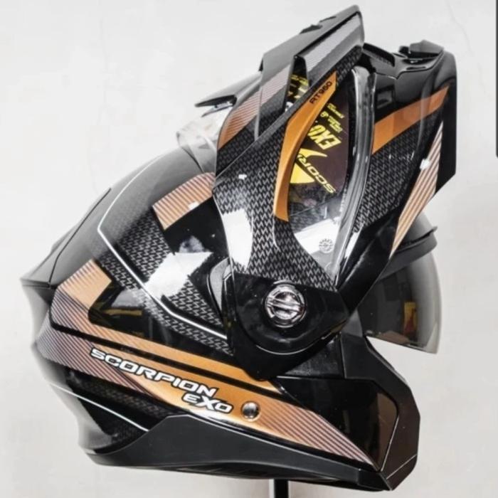 HELM SCORPION EXO AT960 HICKS BLACK GOLD HELMET SCORPION MODULAR ORIGINAL