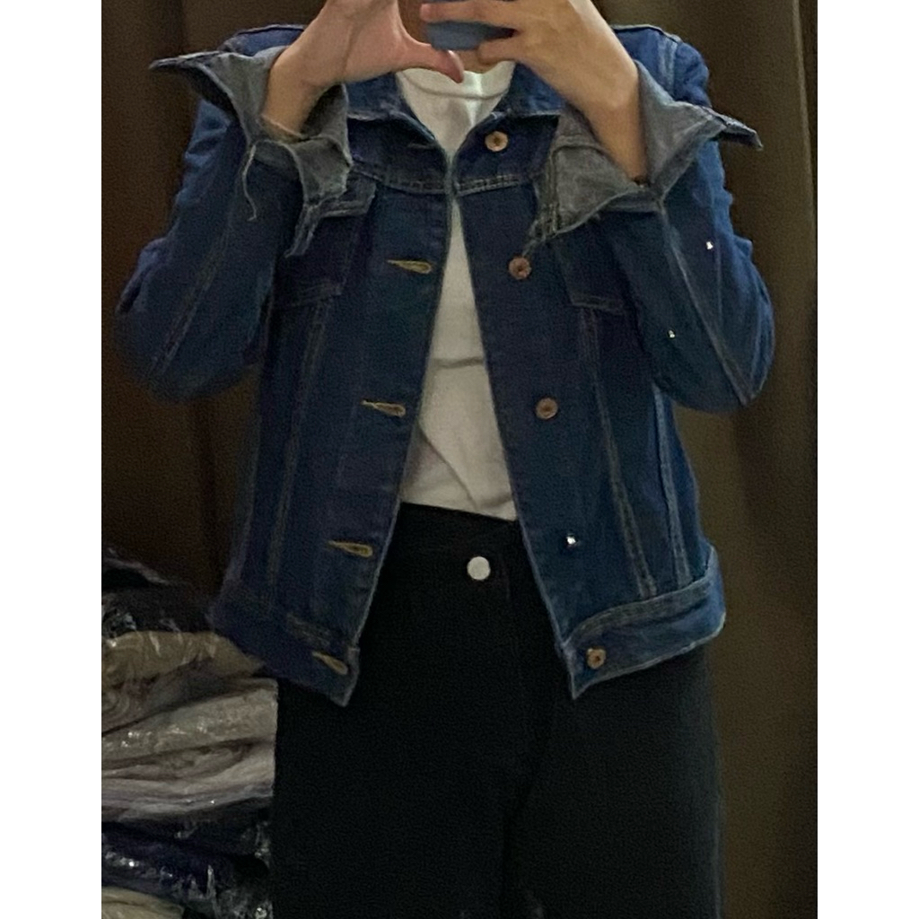 [PRELOVED] JAKET JEANS NAVY DENIM UNISEX COWO LAKI MAN MEN WANITA CEWE GOOD CONDI CROP