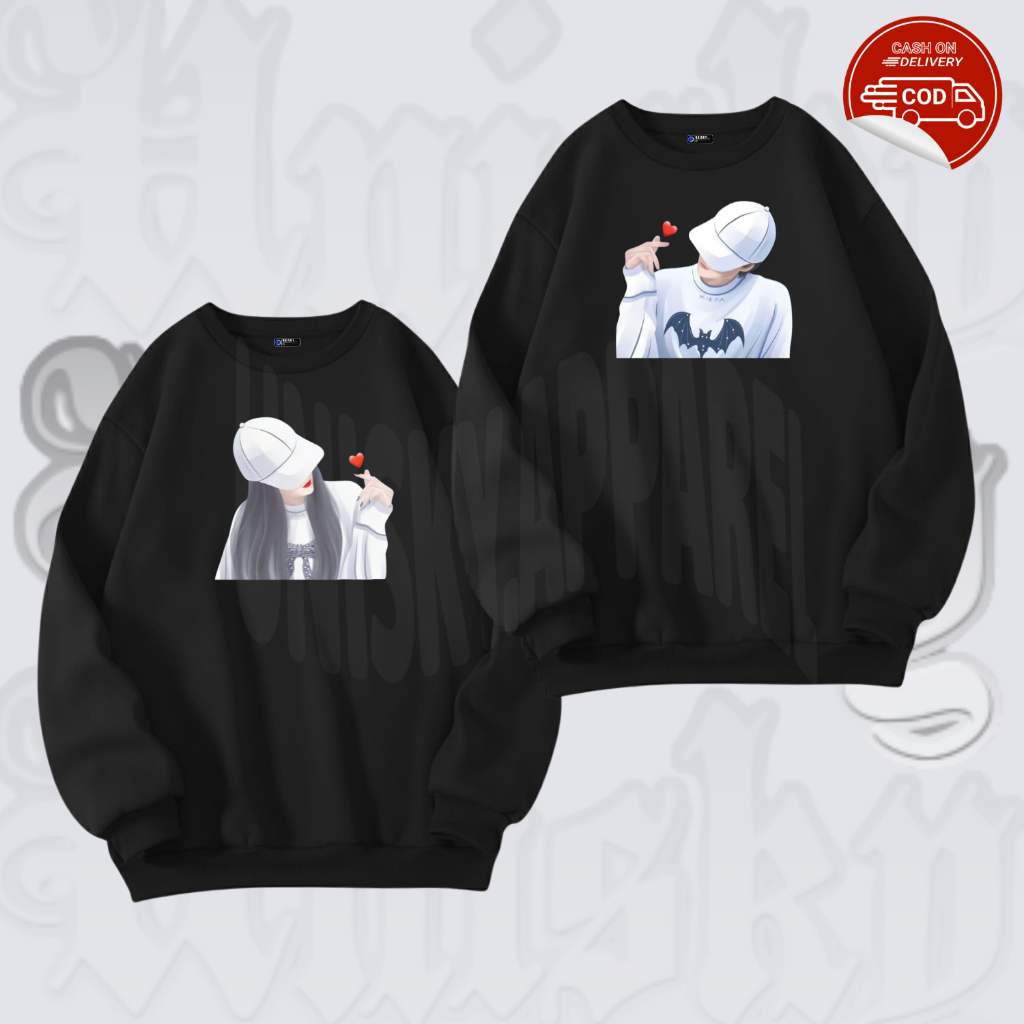(Isi 2 Pcs ) Crewneck Hudi Couple Lengan Panjang Bahan Katun Fleece Premium Crewneck Pasangan Terbar