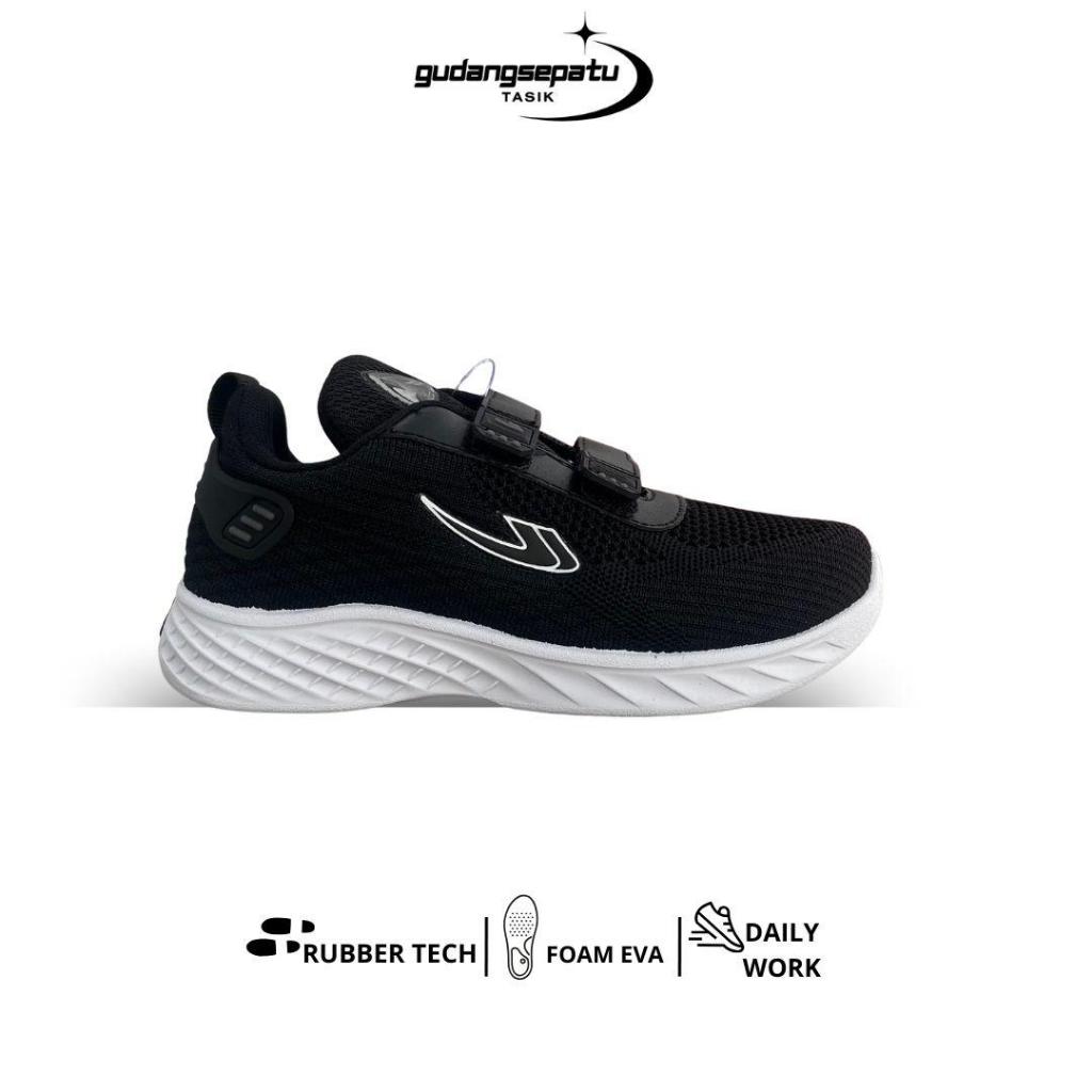 Sepatu Sekolah Anak Remaja Cewek Cowok Velkro Keycharm Hitam Putih Simple NEW ERA