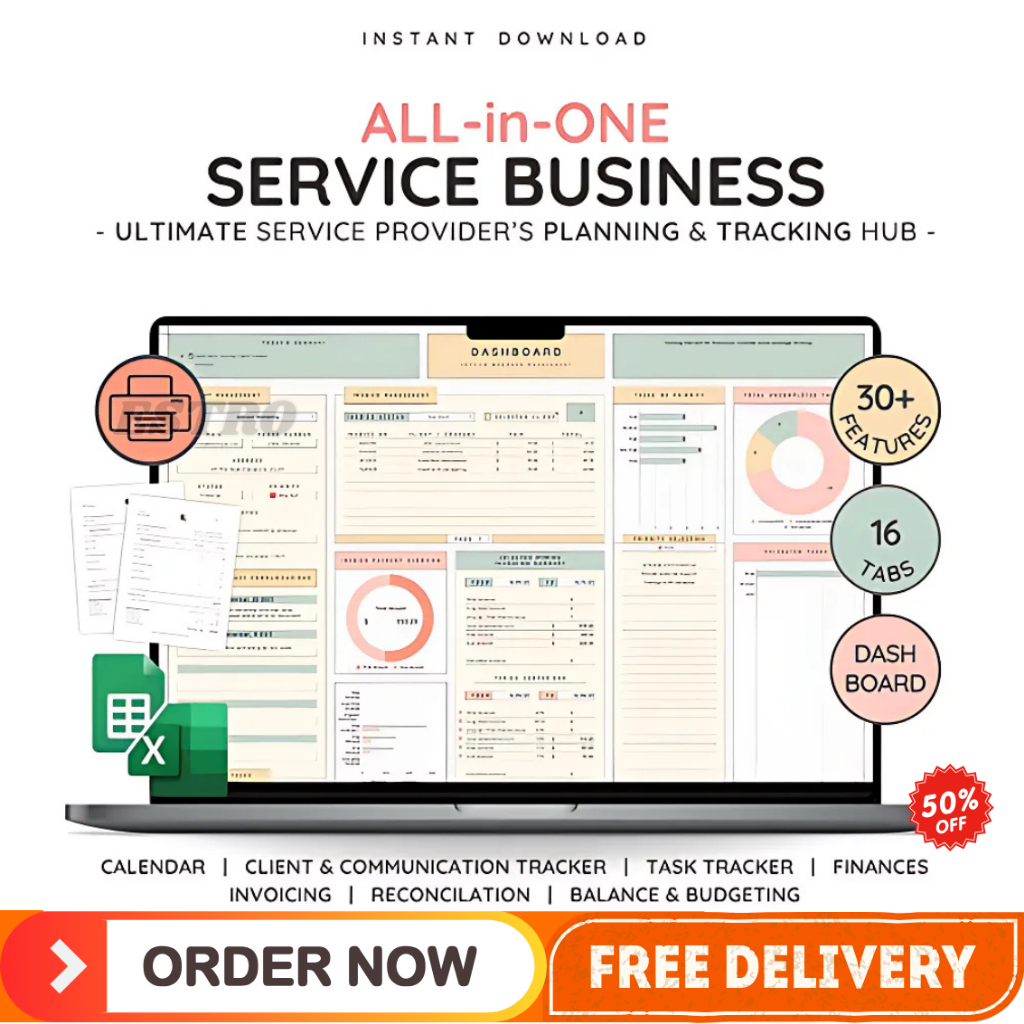 Pencatatan Keuangan untuk Bidang Jasa Lengkap, All-in-One CRM & Bookkeeping Template: Task, Invoice 