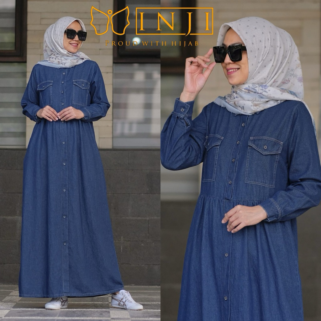 Dres Denim Inji Gamis inji original koleksi Bhadshopbutik