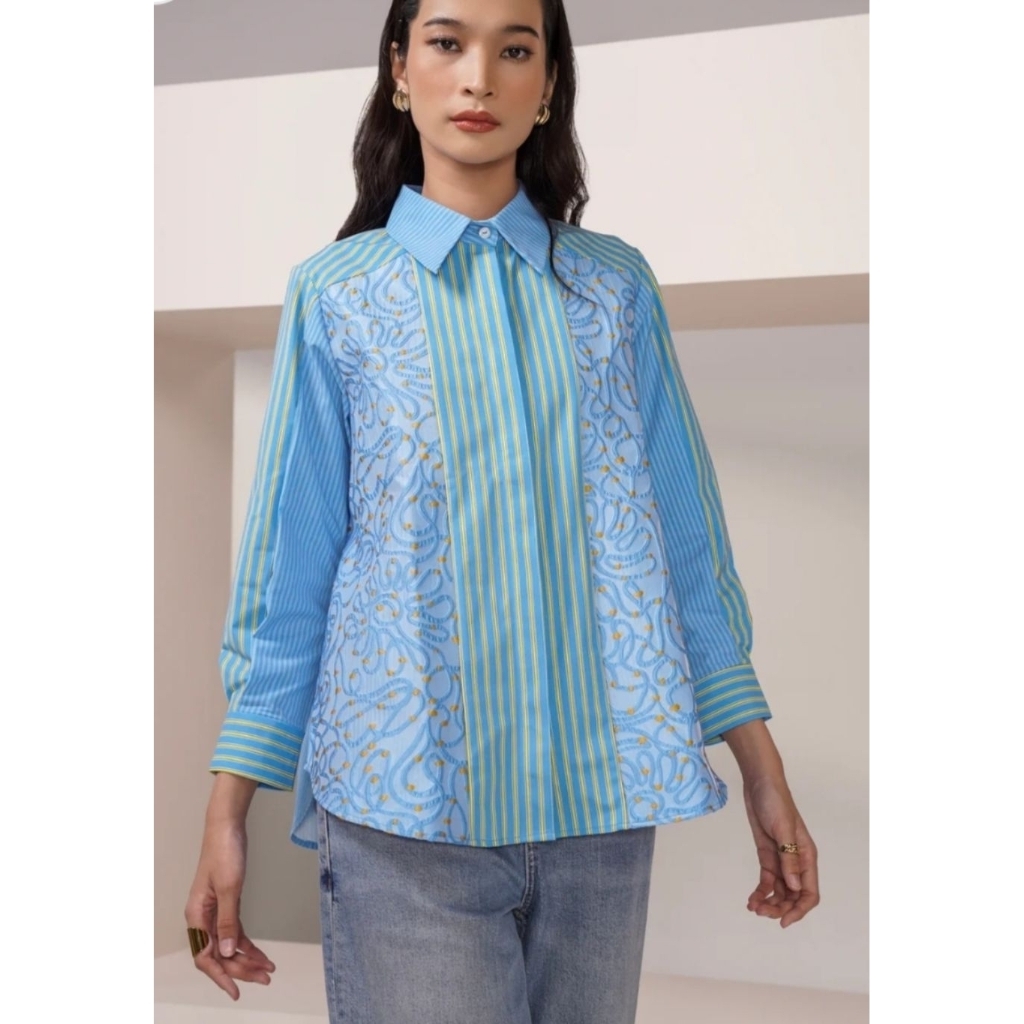 Benang Jarum Ciel Jacquard Shirt Blue