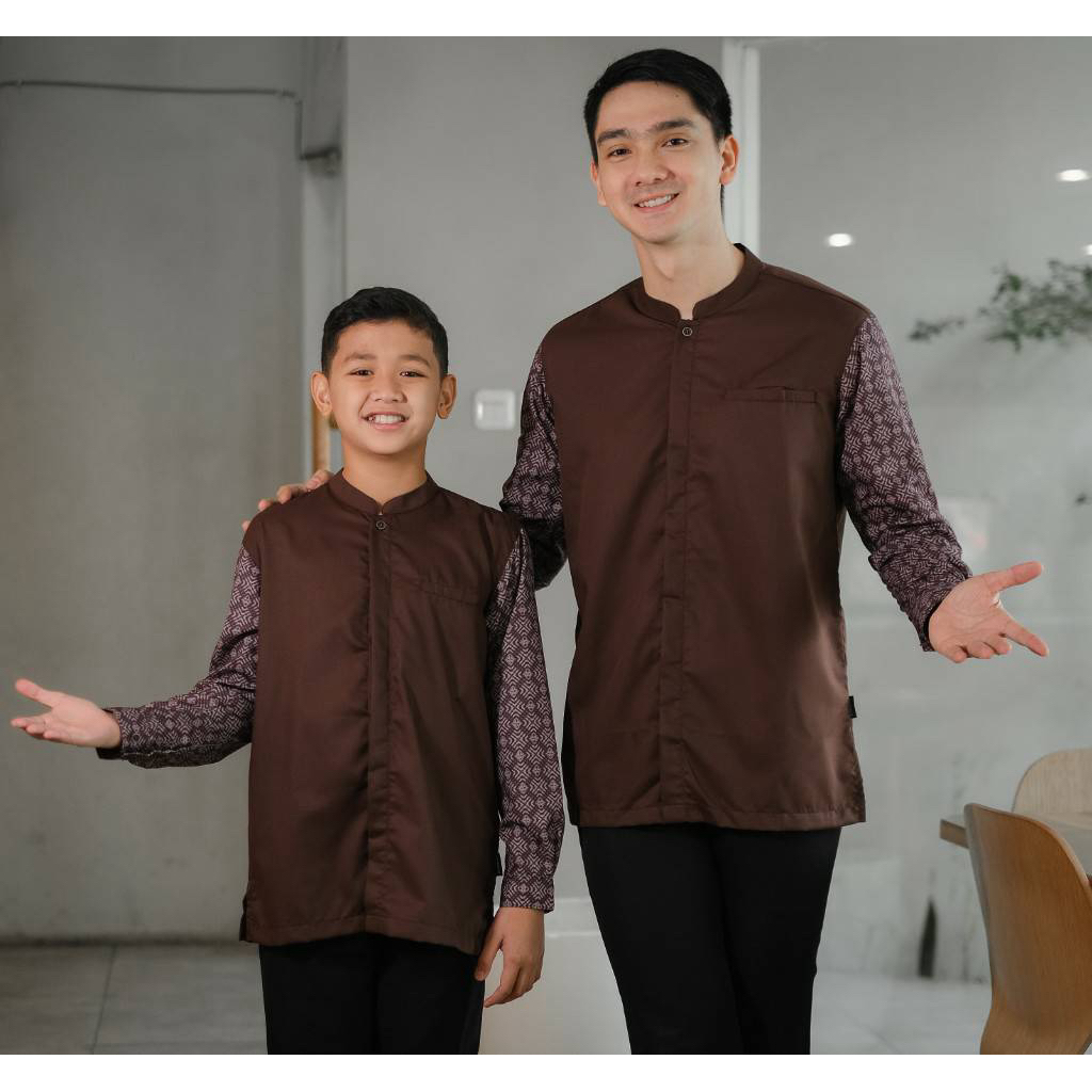 Kemko Motif Batik Lengan Panjang Couple Ayah Dan Anak / Kurta Kemko Muslim Premium