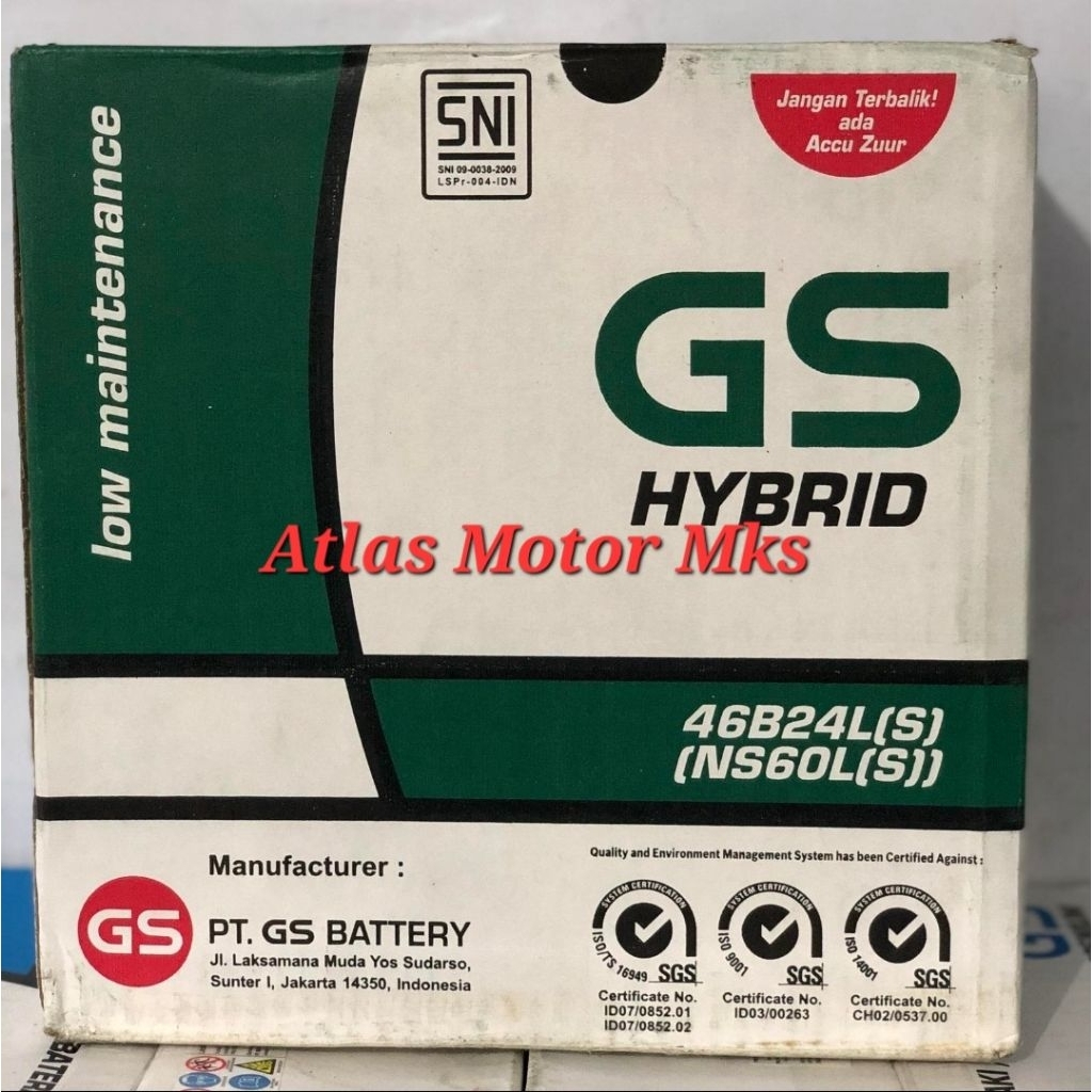 [1PC][46B24LS/NS60L(S)] ACCU AKI GS ASTRA HYBRID NS60LS 12V-45Ah MOBIL YARIS / NEW VIOS / SIENTA / C
