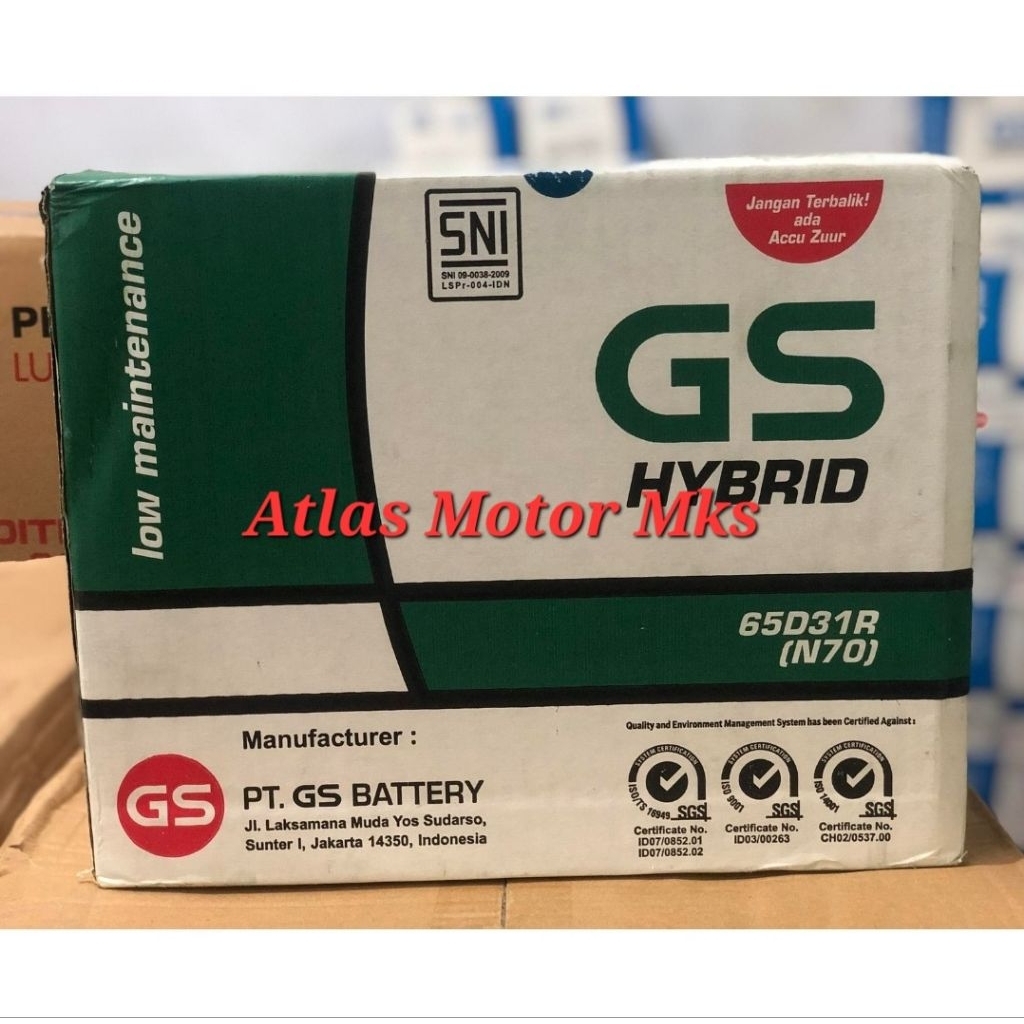 [1PC][65D31R] ACCU AKI GS ASTRA HYBRID N70 12V-70Ah MOBIL PANTHER / KUDA / L300 / KIJANG DIESEL / KI