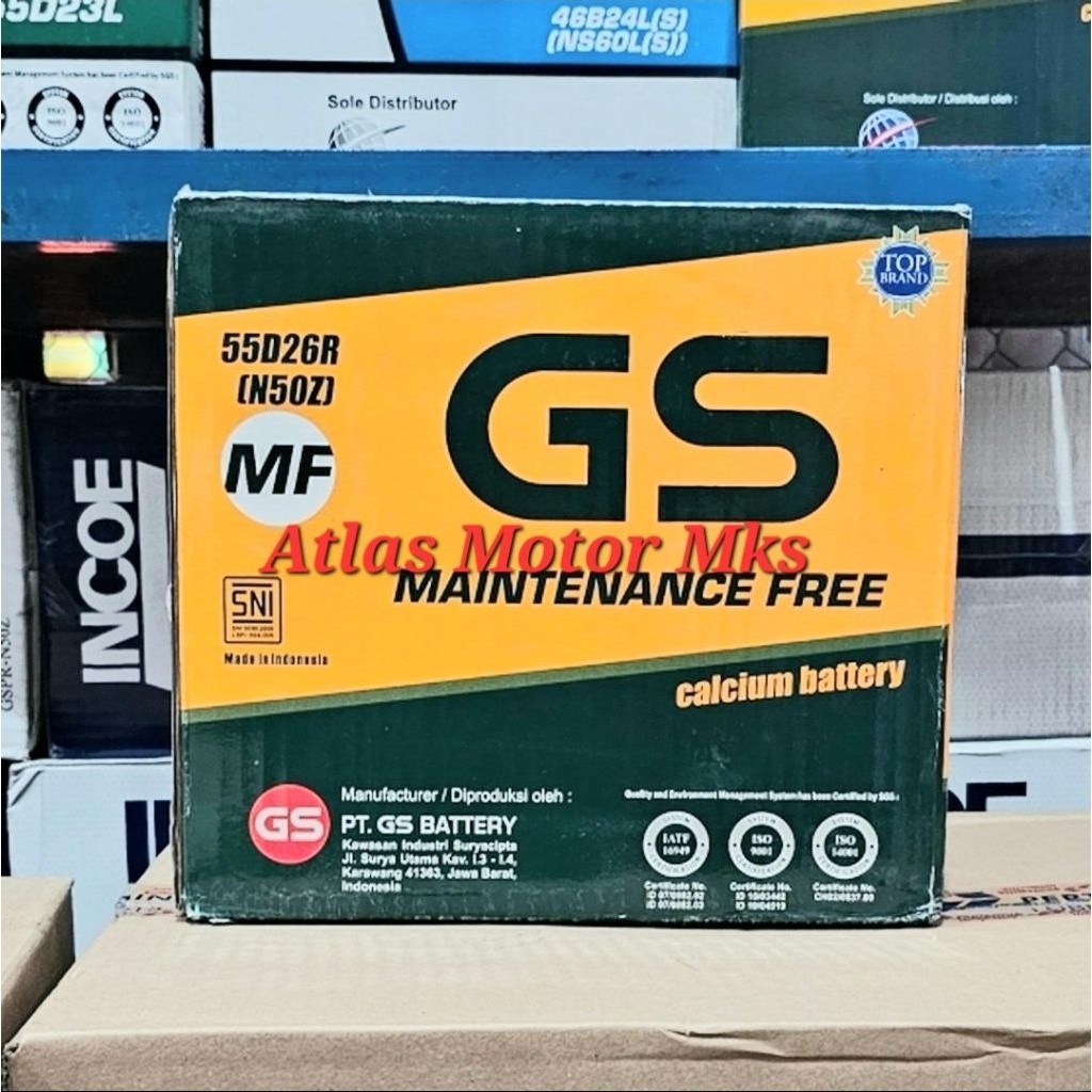 [1PC][55D26R/N50Z] ACCU AKI GS ASTRA MF MAINTENANCE FREE N50Z 12V-60Ah MOBIL - ORIGINAL GS ASTRA [55