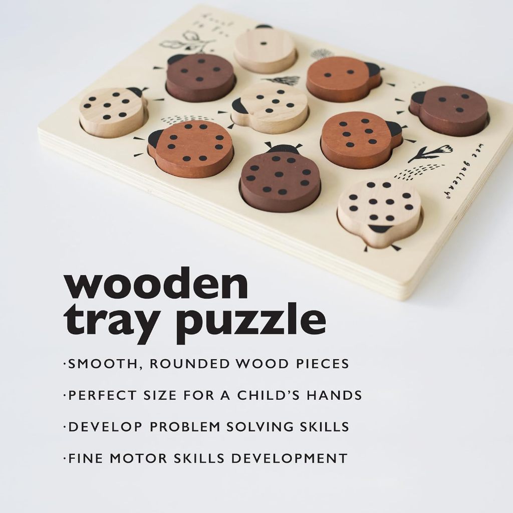 Wee Gallery Wooden Tray Puzzle Count to Ten Ladybugs, Montessori Toy for Toddlers and Preschoolers