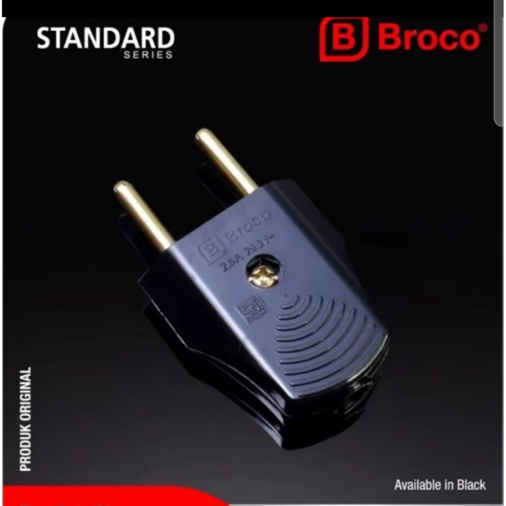 Broco Steker Gepeng Hitam Male & Female Contra Jek Colokan Listrik