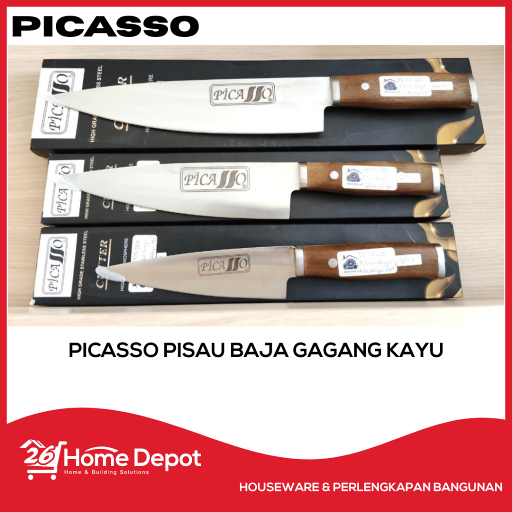 PICASSO Pisau Baja gagang Kayu / Kitchen Knife Picasso High Grade Stainless Steel Serba Guna