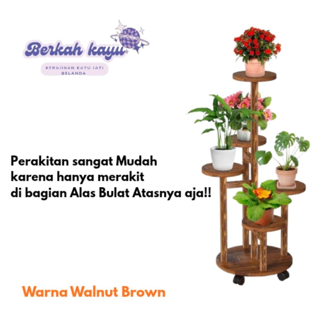 Rak Bunga Minimalis Bentuk Bulat Tower Plant Flower 5 Layer/ Rak Kayu Minimalis Jati Belanda