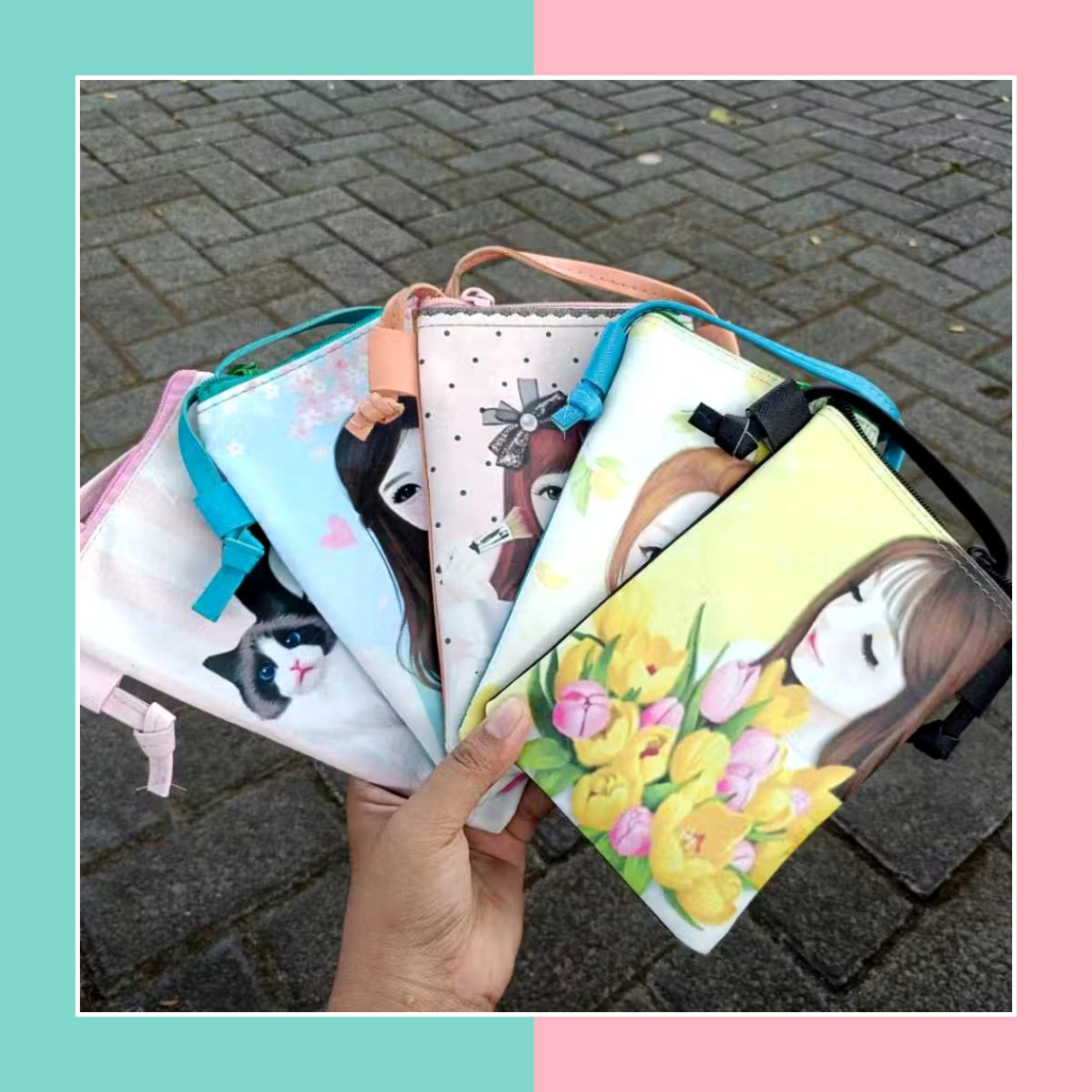 VERSI CEWEK KOREA SLING PHONE HP TAS SLEMPANG PRINTING FASHION LUCU