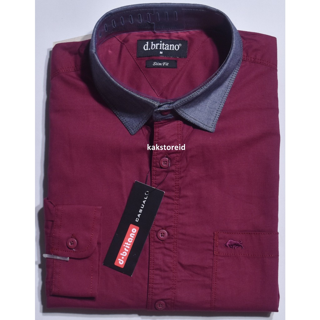 Kemeja Pria D.BRITANO Lengan Panjang Merah Marun Polos KDB 11 #Kemeja Murah