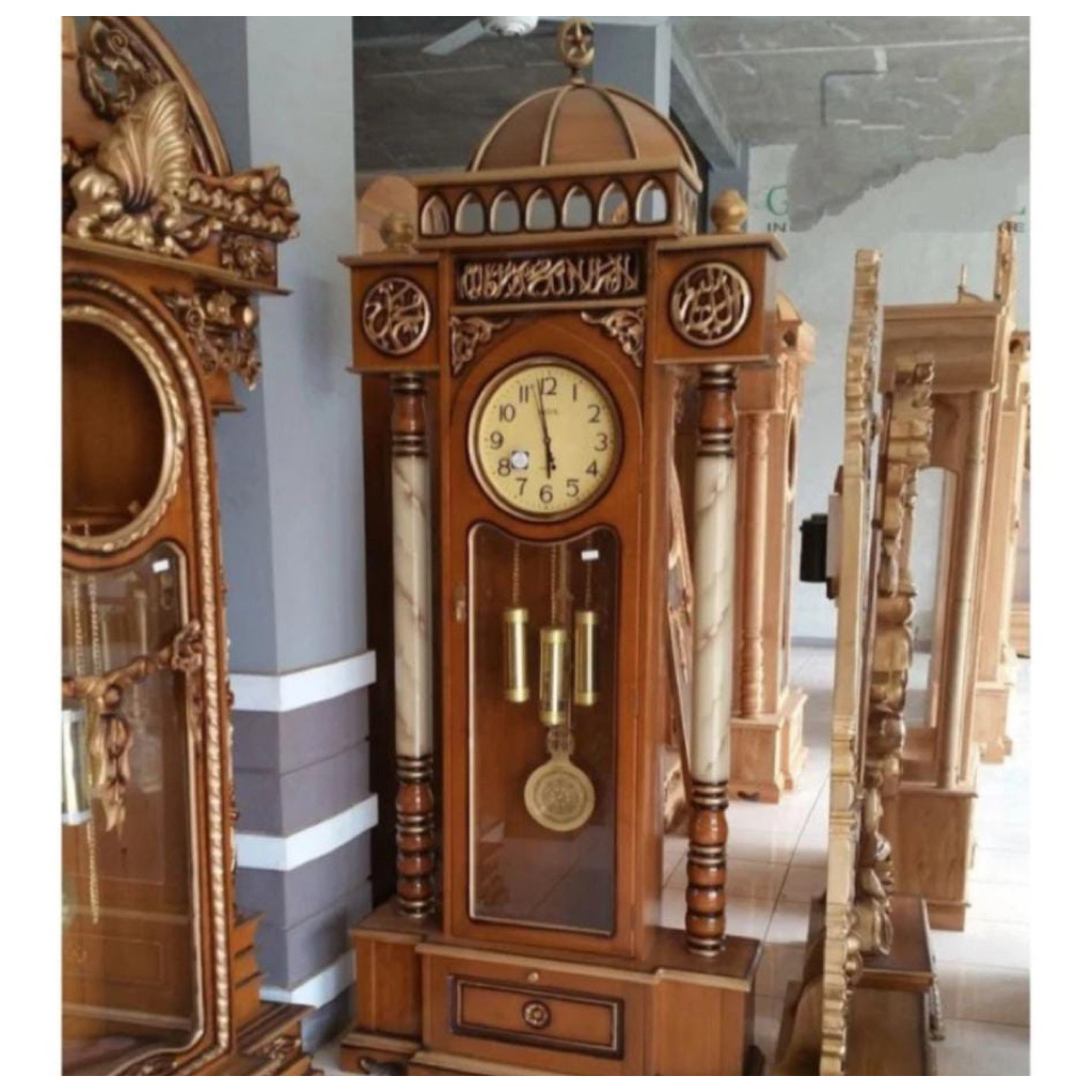 Almari jam kubah kayu jati lemari jam masjid terbaru