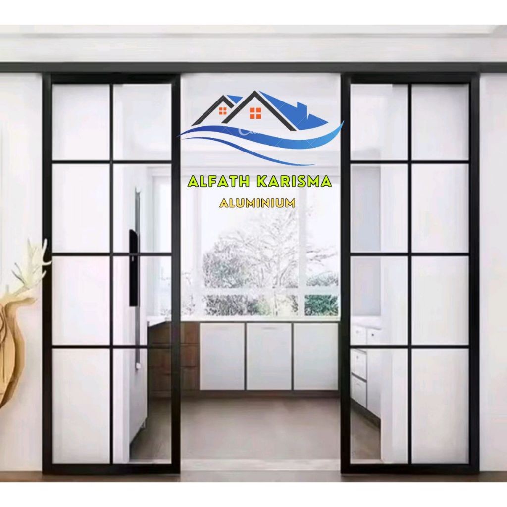 Pintu geser sliding ornamen kotak-kotak rel gantung 2 daun (T200xL140) bisa custom ukuran