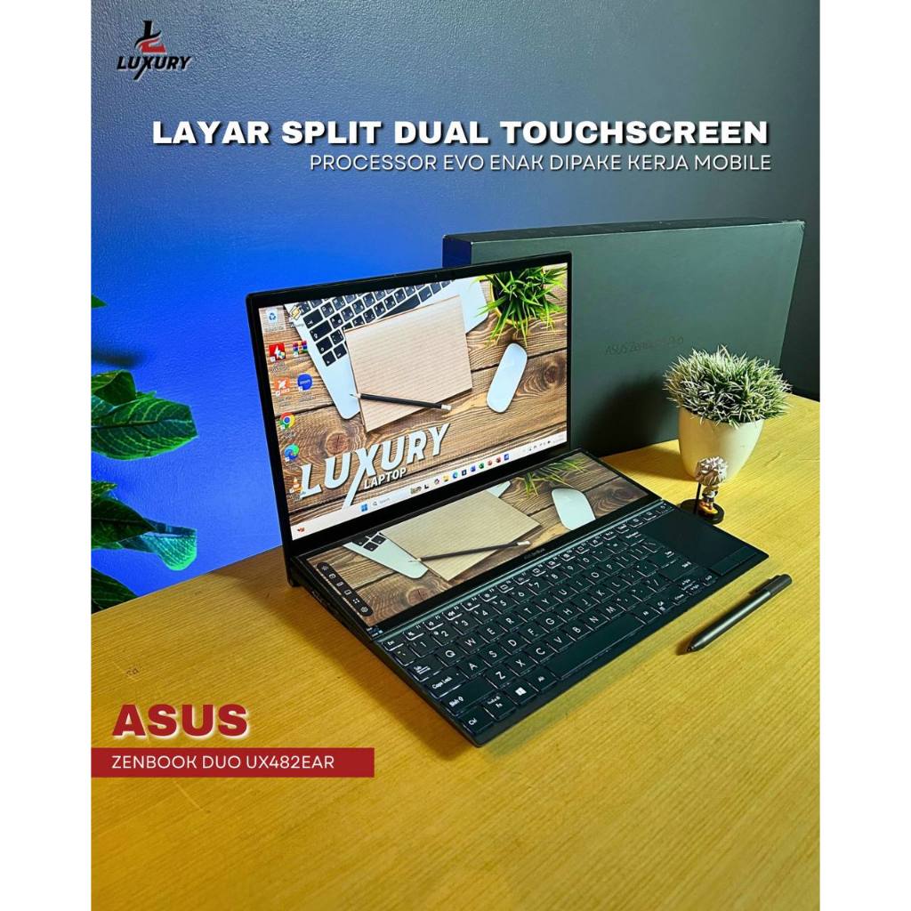 LAPTOP ASUS ZENBOOK DUO UX482EG CORE I5 GEN 11 EVO SSD RAM SPEED 4267MHZ BACKLIGHT TOUCHSCREEN SECON