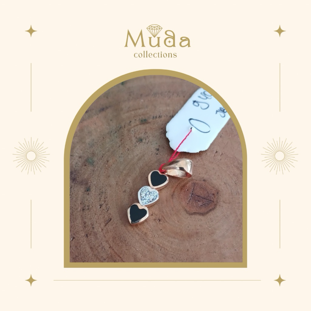 Liontin Emas Model Love Hitam dan Permata Kadar 300/6k