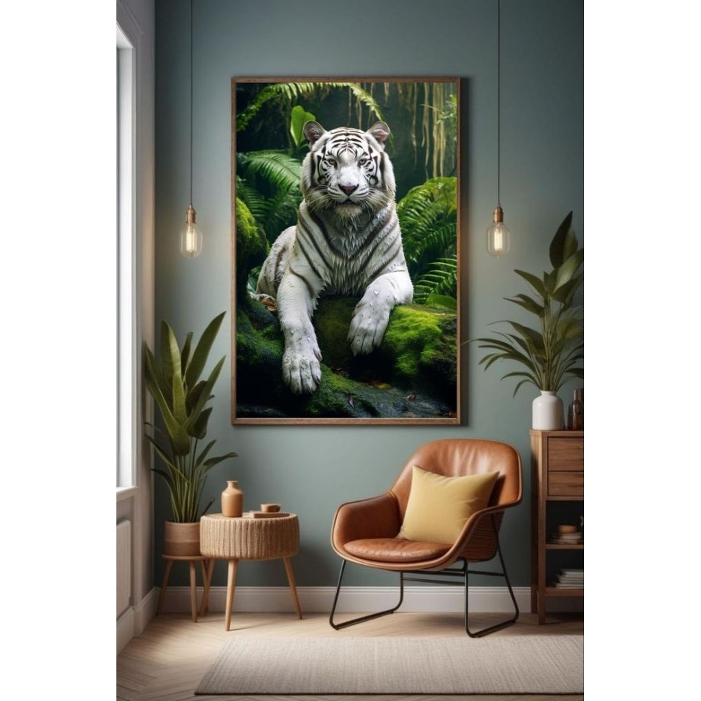 POSTER CETAK , MACAN PUTIH ART, hiasan dingding, lukisan cetak, tanpa bingkai