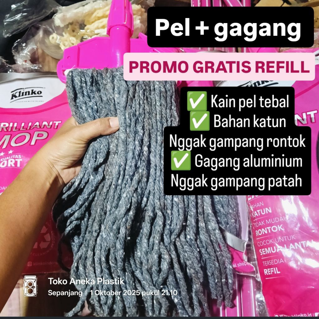 Pel lantai gratis refill pel / gagang alumunium / bahan katun tebal / pel sumbu / pel jepit / kain a