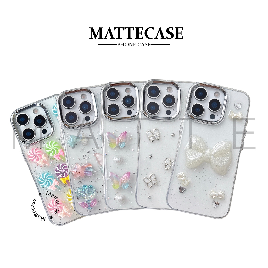 MATTE - LUX 3D Silver 5 Motif Softcase Silikon Casing Hp Case For iPhone Xr 11 12 13 14 15 16 Pro Pl