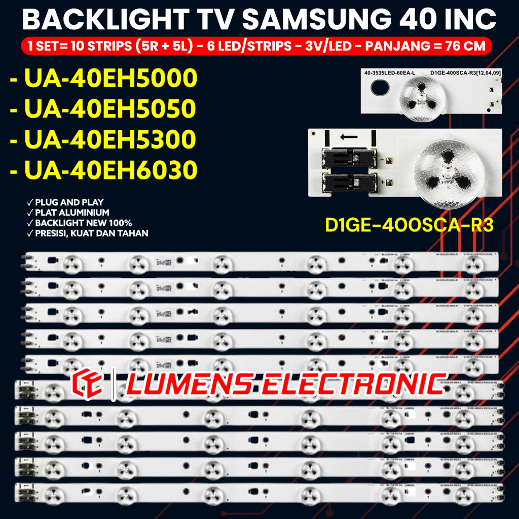 "BACKLIGHT SAMSUNG TV 40 INCH UA40EH5000 UA40EH5050 UA40EH5300 UA40EH6030 LAMPU BL 12K LED 40EH LURU