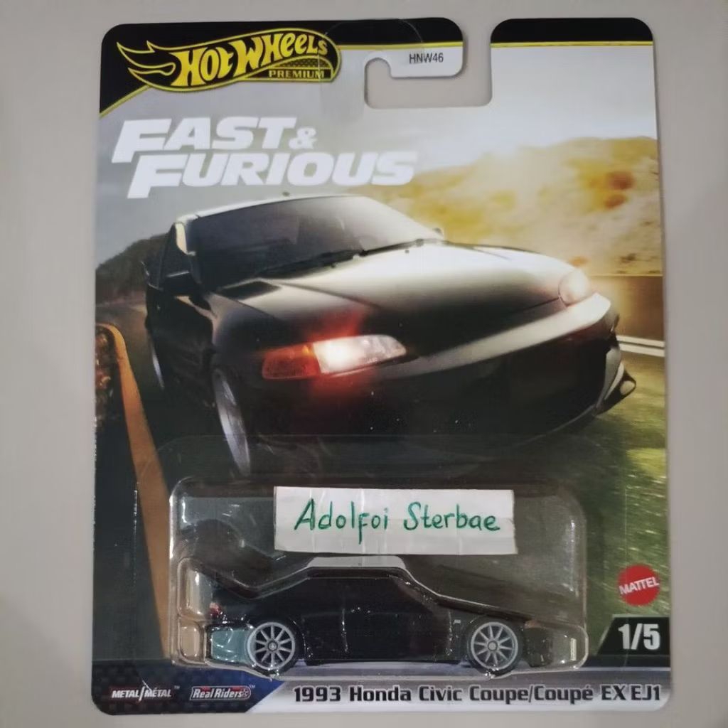 hotwheels hot wheels premium 1993 honda civic coupe ex ej1 eji edisi the fast & the furious 1/5 meta