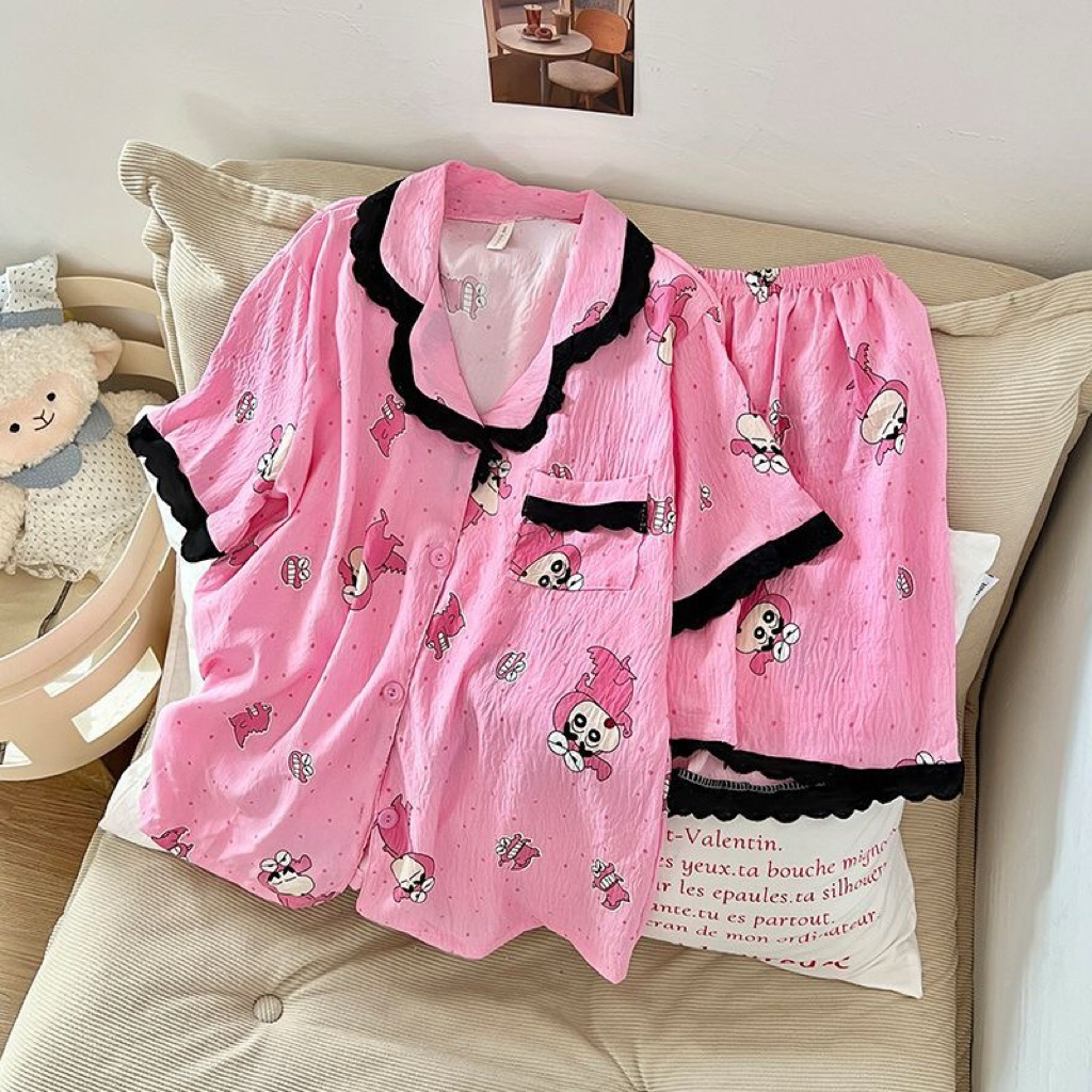 Set Pajamas pendek dewasa baju tidur motif shinchan cocobi sleepwear wanita