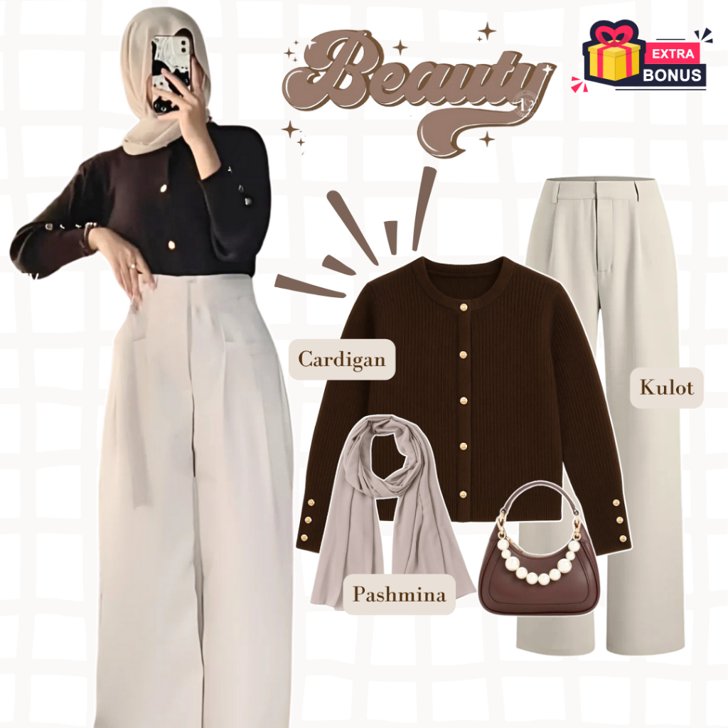 Setelan Brownie Hijab Korean Style Blazer Rok || Setelan Hijab Korea Blazer Rok Pashmina Modis CHR25