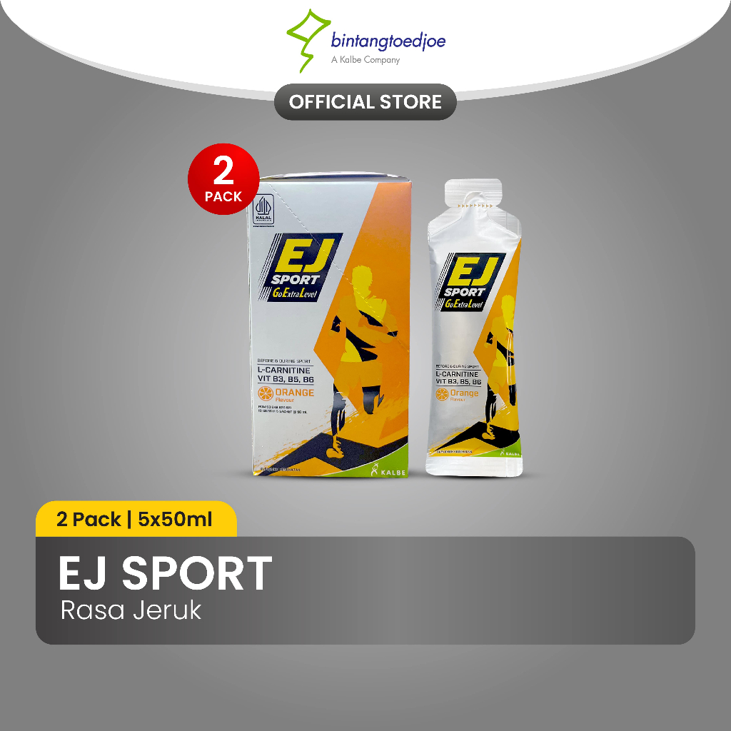 EJ Sport Orange 2 Pack | Suplemen Lari & Olahraga, Gel Energi dengan L-Carnitine, BCAA, Elektrolit, 