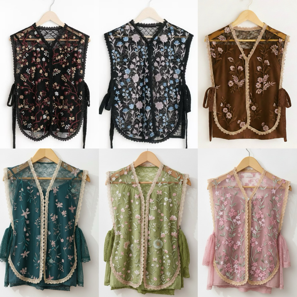 Vest brukat garden mix tille garden outer dress outer blouse rompi baju Panjang Wanita