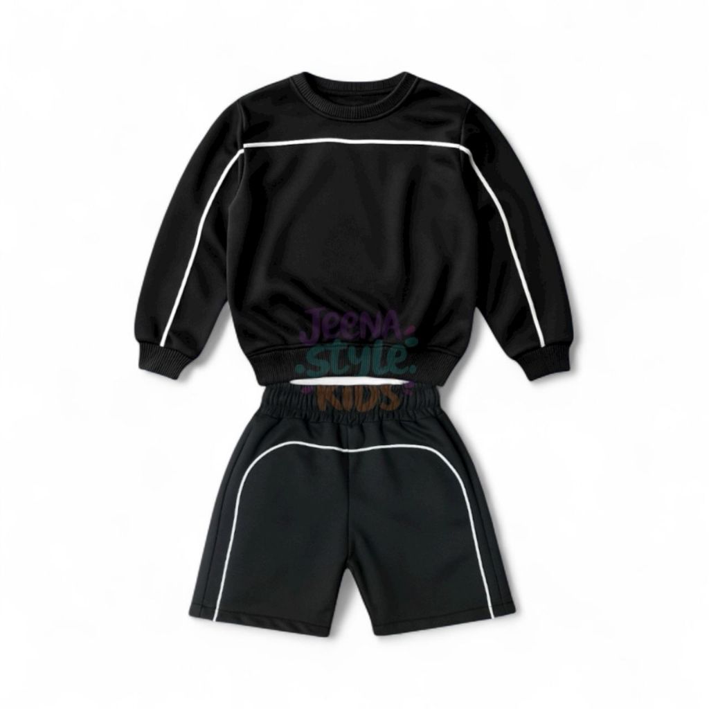 Setelan Skena Sweater Plat Menyala Dalam Gelap /Setelan Anak Unisex Crewneck & Celana Pendek Reflect