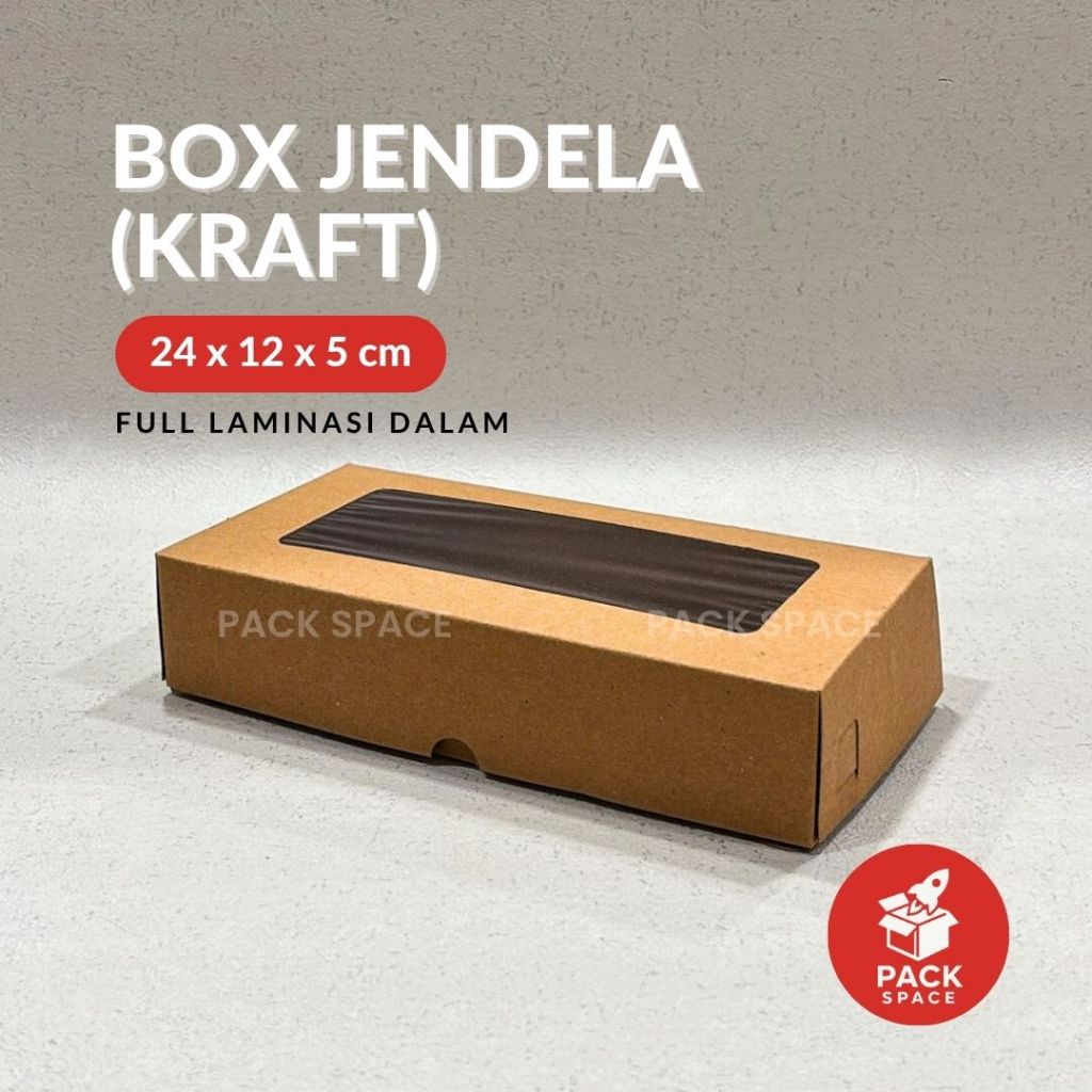 Box Kraft Coklat LAMINASI JENDELA Untuk Kotak Kue Pastry Roti Snack 24x12x5 Cm