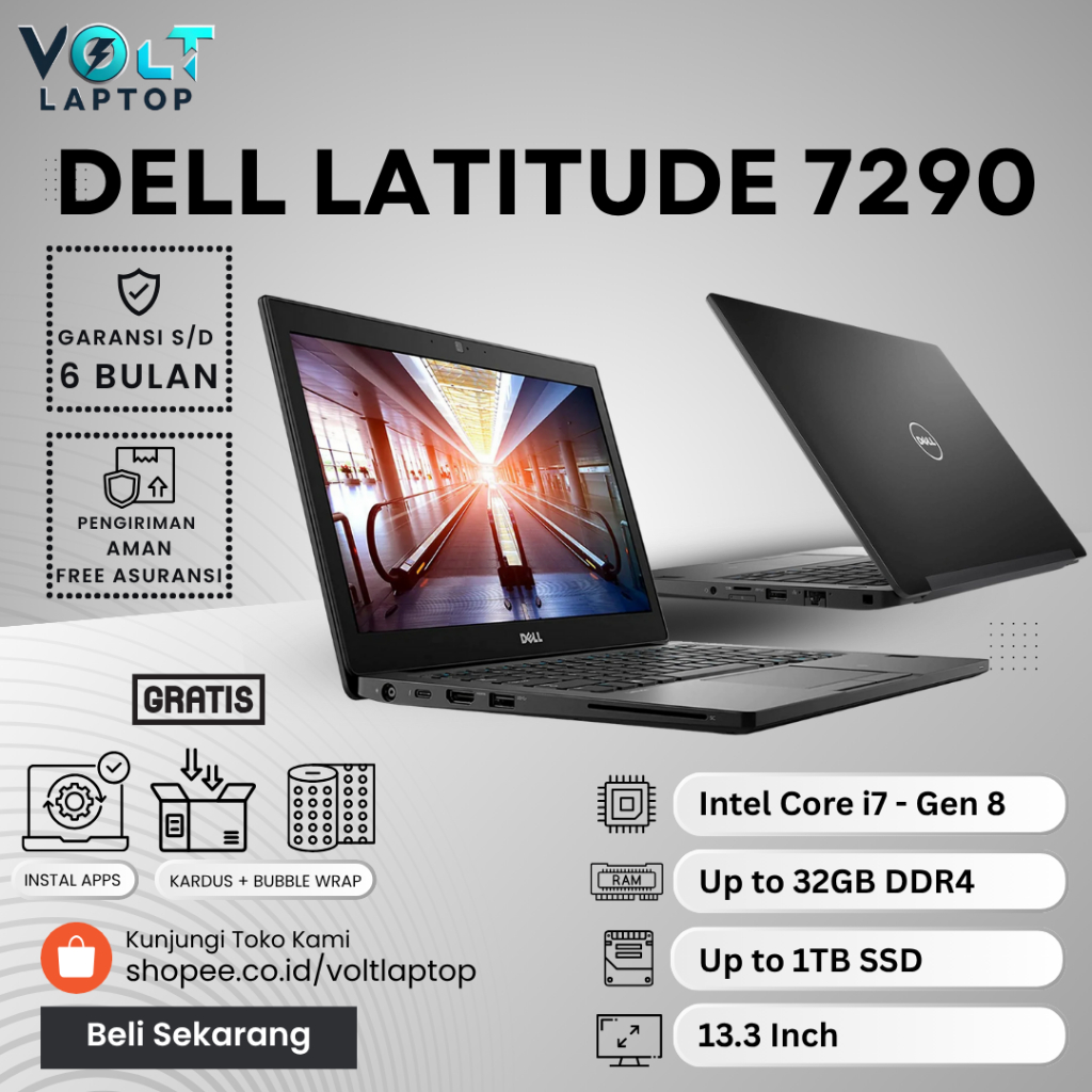 Laptop 12" Dell Latitude 7290 7280 7270 Core i7 Gen 8 RAM 16GB SSD 1TB Second Bergaransi SLIM