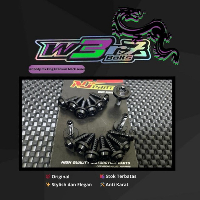 Set Baut Body MX King Titanium Black Series isi 16 Baut Original Titanium Black Series