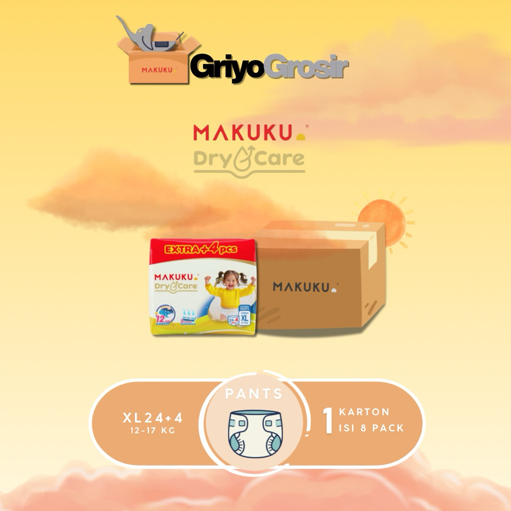 [1 Karton] Makuku Drycare Extra XL24+4 / Popok Bayi / Anti Ruam dan Tahan Lama