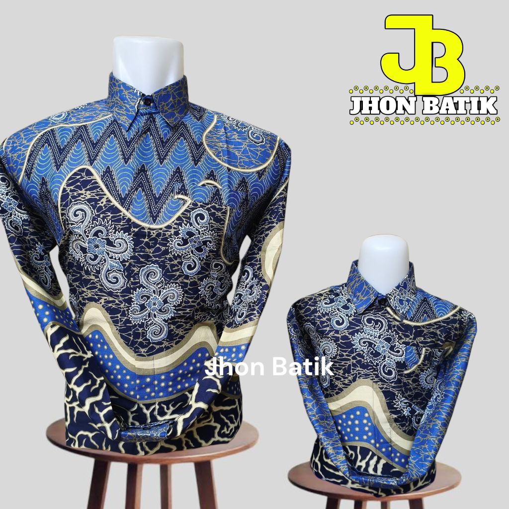 Atasa Kemeja Batik Biru Langit Couple Ayah Dan Anak Bahan Katun Prima40s Lapis Furing Premium//batik