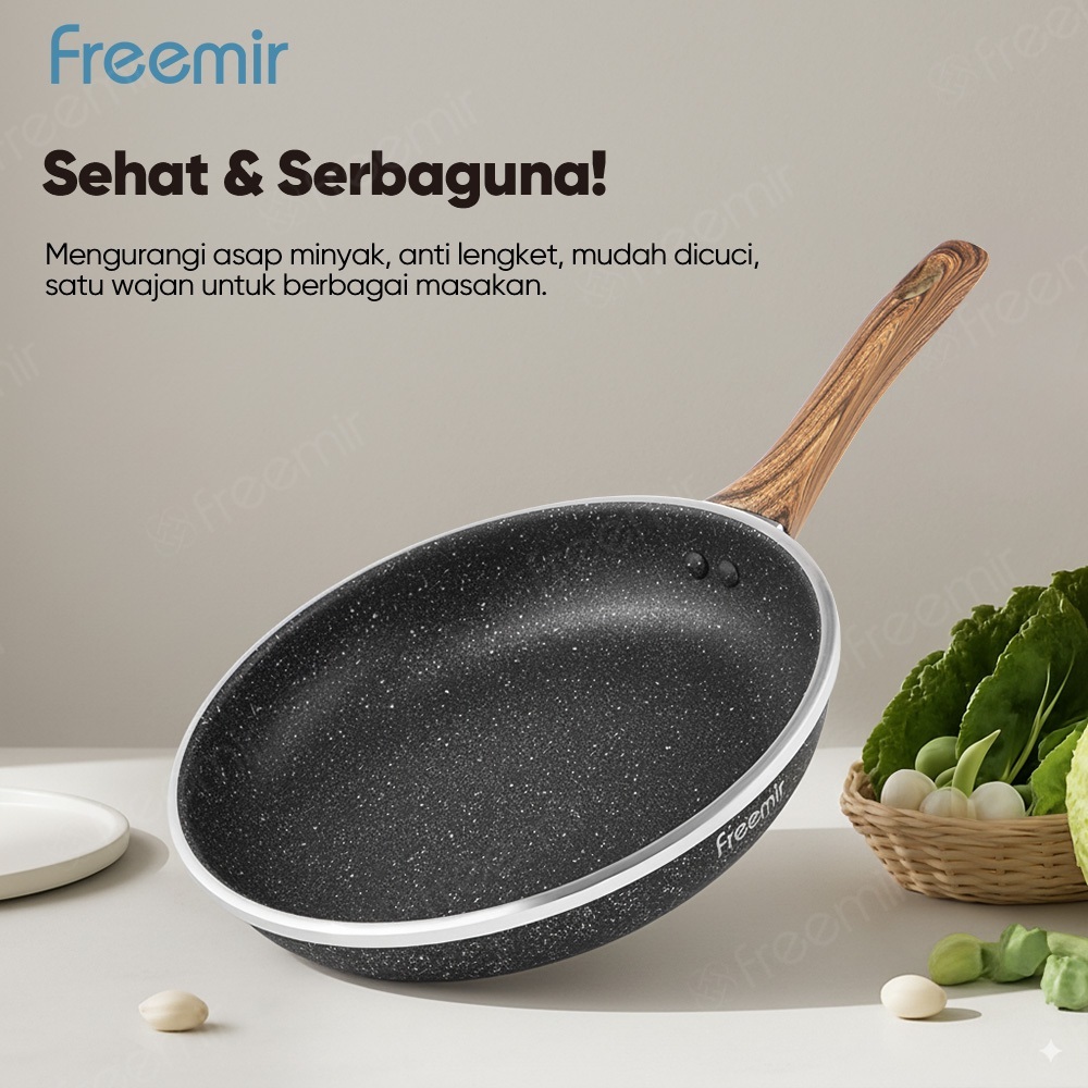 [OFFICIAL] freemir Frypan Granite Black Series wajan penggorengan anti lengket 16/20/24cm wajan anti