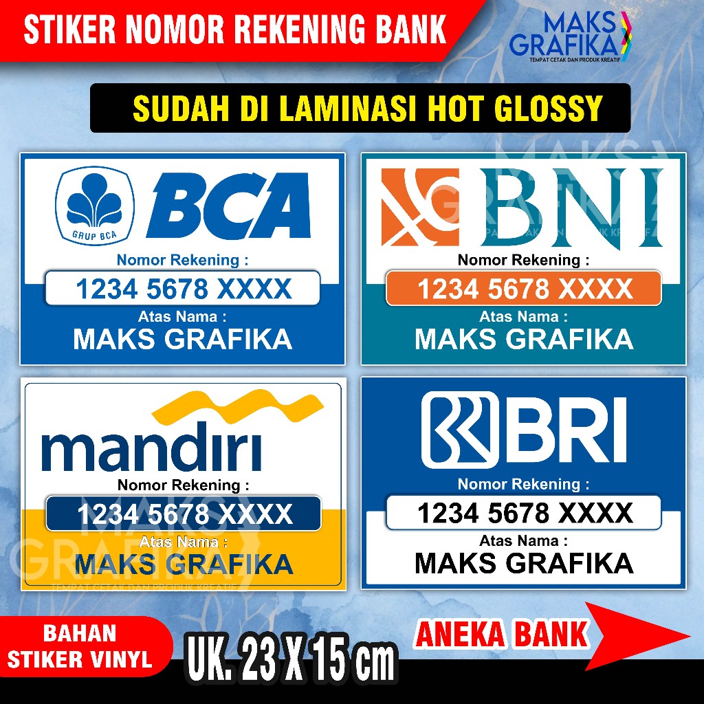Stiker Tulisan Nomor Rekening - Nama Rekening - Kustom