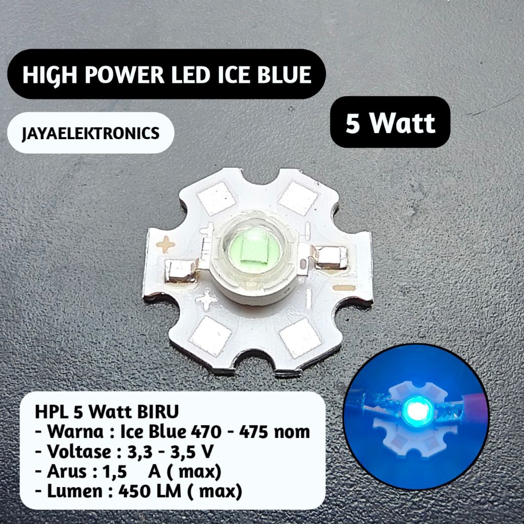 LED HPL 5 WATT warna ICE BLUE + Pendingin grade A per 1 pcs - HPL ice blue super terang 5 W
