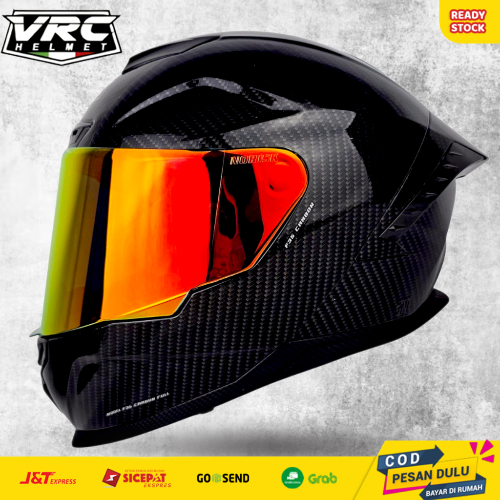 Helm VRC Full Face Carbon Dewasa Kaca Iridium Silver | Helm Motor SNI